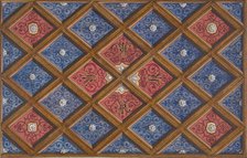 Design for a coffered ceiling with painted initials: SRI (?), 1840-97. Creators: Jules-Edmond-Charles Lachaise, Eugène-Pierre Gourdet.