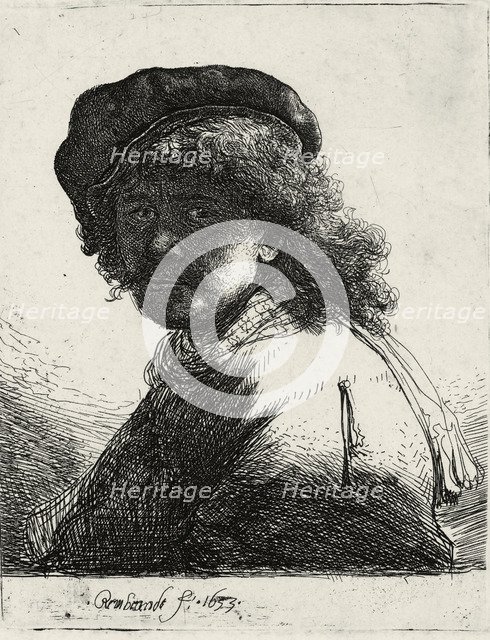 Self-Portrait in a Cap and Scarf with the Face Dark, 1633. Artist: Rembrandt van Rhijn (1606-1669)