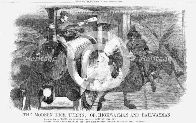 'The Modern Dick Turpin; Or, Highwayman and Railwayman', 1868.  Artist: John Tenniel