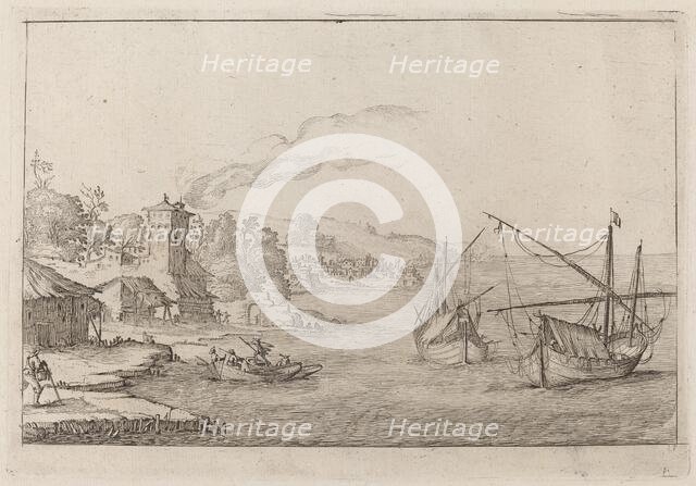 Coastal Landscape with Anchored Vessels, 1638. Creator: Ercole Bazicaluva.