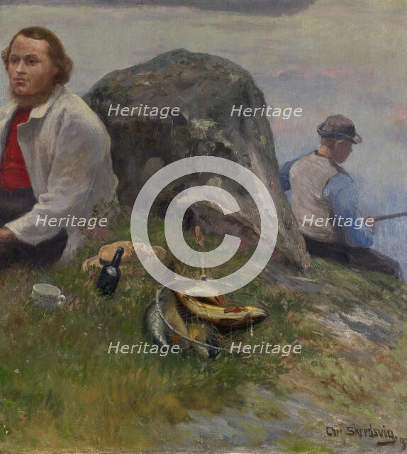P. Chr. Asbjornsen on a trip with a fisherman boy, 1897. Creator: Christian Skredsvig.