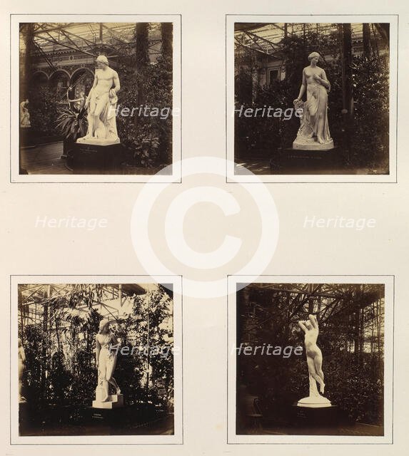 [Sculptures of the Tired Hunter, a Nymph Preparing to Bathe, Godiva, and an Allegorica..., ca. 1859. Creator: Attributed to Philip Henry Delamotte.