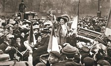 British suffragette Emmeline Pethick-Lawrence's release from prison, 17 April 1909. Creator: Unknown.