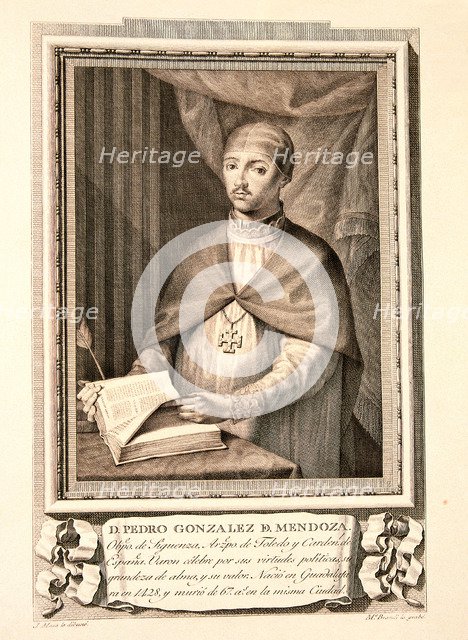 Pedro Gonzalez de Mendoza (1428-1495), Spanish politician and churchman, Cardinal, engraving of t…