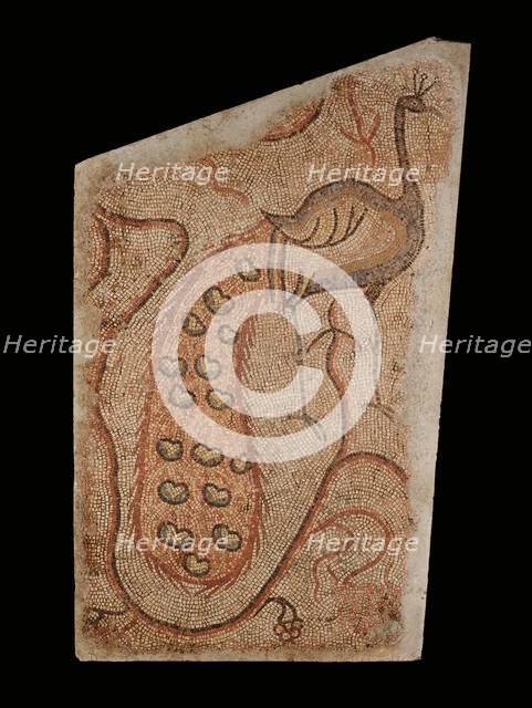 Mosaic Fragment with Peacock Facing Right, 5th-6th century. Creator: Unknown.