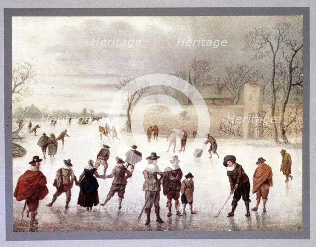 Illustration of people playing golf on frozen water, c18th century. Artist: Unknown