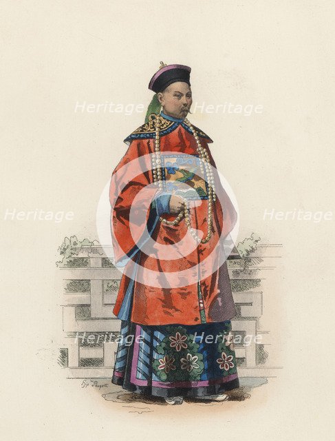 Mandarin Chinese man, in the modern age, color engraving 1870.