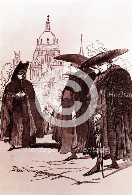 Madrid typical customs, the Clergy in a morning walk through the village of Madrid (1845), in the…