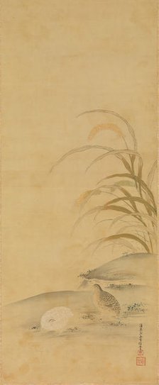 Quail and Millet, late 17th century. Creator: Kiyohara Yukinobu.
