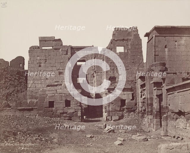 Madinet Habu, Exterior of the Entrance Gate of Mortuary Temple of Ramesses III, late 19th century. Creator: Henri Bechard.