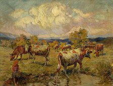 Cows Grazing, around 1923. Creator: Gustav Mally.