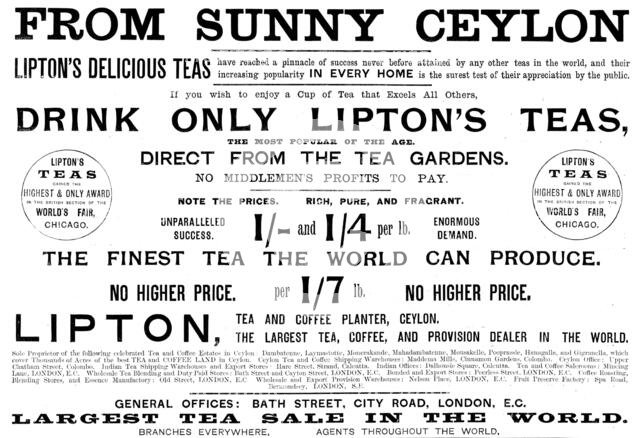Advertisement for Lipton's Teas, 1895. Creator: Unknown.