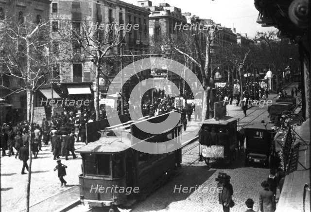 View of La Rambla in Barcelona, 1910.