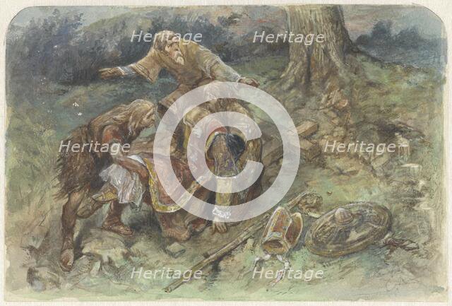 Wounded Adalbert is carried away, 1824-1894. Creator: Charles Rochussen.