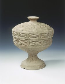 Grey unglazed pottery covered dou, Late Warring States - Western Han period, China, c162 BC. Artist: Unknown