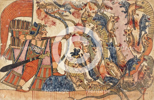 Fight of the Mongoose and the Serpent Armies (recto)..., c1850. Creator: Unknown.