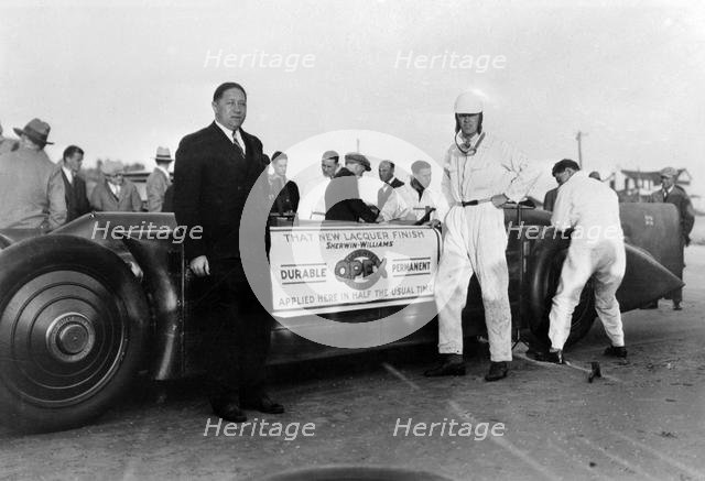 Henry Segrave and Golden Arrow at Daytona 1929 promoting Opex Lacquer. Creator: Unknown.