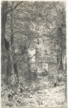 Landscape with a Washerwoman, c. 1890. Creator: Adolph Menzel.