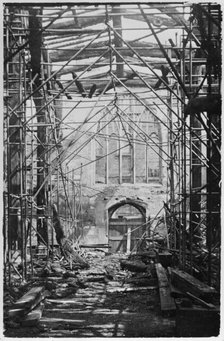 Bomb damage to the Guildhall, York, Yorkshire, World War II, 1942. Creator: Algernon Bernard Bradford.
