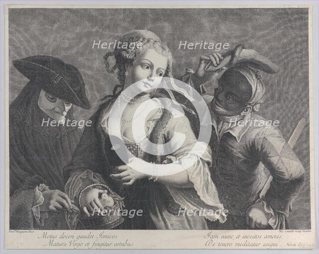 Three half-length figures from a Venetian carnival, 1750-1822., 1750-1822. Creator: Niccolò Cavalli.