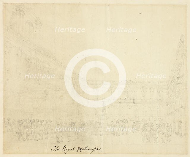 Study for The Royal Exchange, from Microcosm of London, c. 1809. Creator: Augustus Charles Pugin.