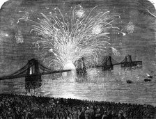 The Peace Commemoration at Brighton - Fireworks on the Chain Pier, 1856.  Creator: Edmund Evans.