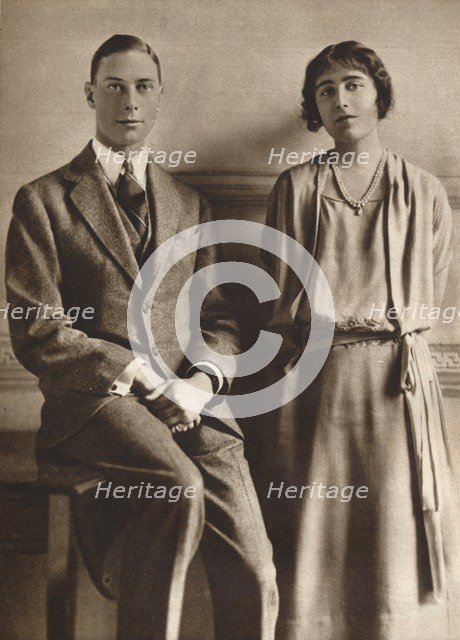 'Lady Elizabeth Bowes Lyon and the Duke of York upon the announcement of their engagement', 1923. Artist: Vandyk.