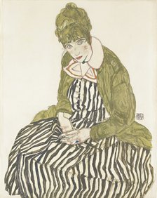 Edith Schiele in Striped Dress, Seated, 1915. Artist: Schiele, Egon (1890–1918)