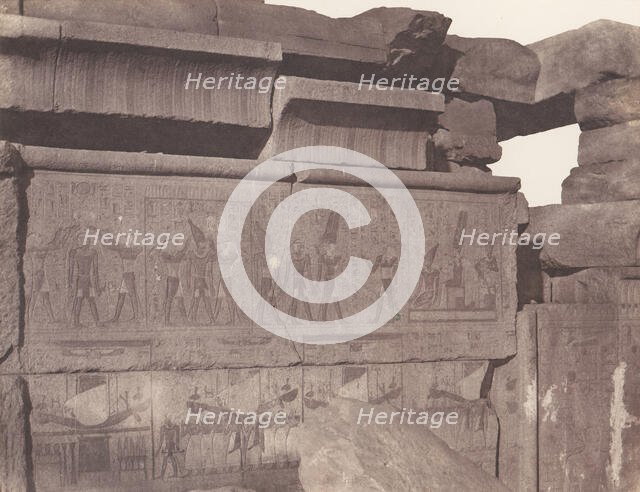 Karnak (Thèbes), Palais - Construction de Granit - Décoration Sculptée..., 1851-52, printed 1853-54. Creator: Félix Teynard.