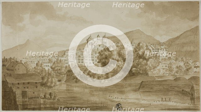 View of Town Overlooking River, n.d. Creator: Unknown.