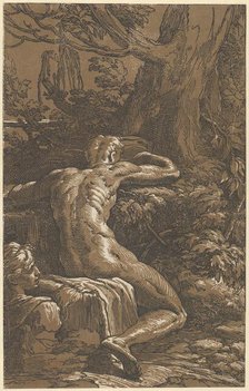 Man seated viewed from behind (Narcissus), ca. 1527-30. Creator: Antonio da Trento.