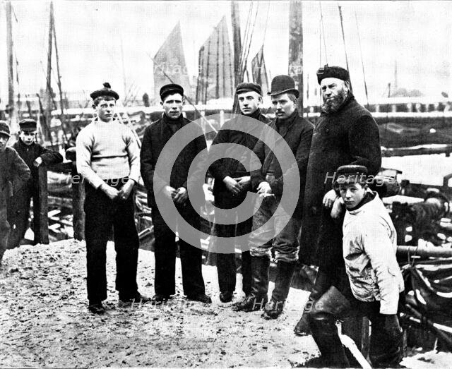 The Loss of the North German Lloyd steam-ship "Elbe": the skipper and crew of the "Wildflower", 1895 Creator: Walter Boughton.
