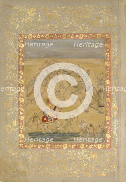 Jahangir Watching an Elephant Fight, ca. 1605. Creator: Farrukh Chela.