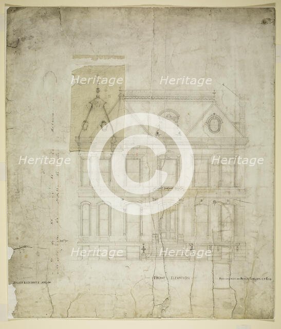 Peter Schuttler II House, Chicago, Illinois, Front Elevation, c. 1873-74. Creator: Bauer & Loebnitz.