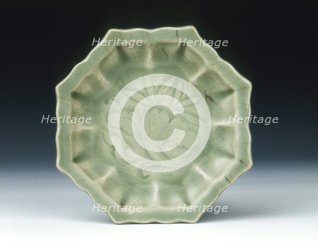 Yaozhou hexagonal celadon dish with lotus, late Northern Song-Jin dynasty, China, 1050-1150. Artist: Unknown
