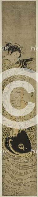 Courtesan Riding a Carp (parody of the Daoist Immortal Kinko [Chinese: Qin Gao]), c. 1768/69. Creator: Suzuki Harunobu.