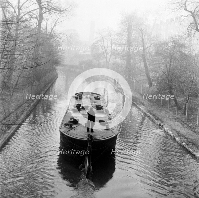Canal and barge, London, (c1950-c1970?). Artist: Henry Grant