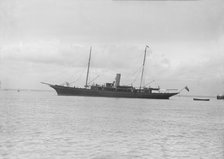 The steam yacht 'Maid of Honour' at anchor. Creator: Kirk & Sons of Cowes.