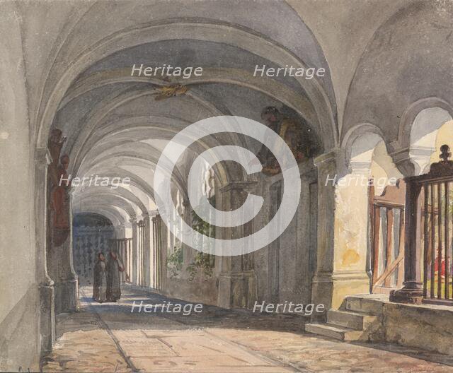 Monastery corridor, 1840. Creator: Karoly Lajos Libay.