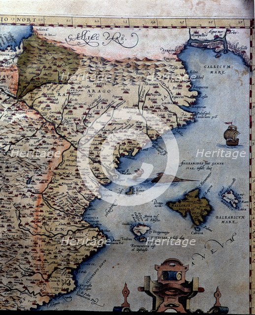  'Theatrum Orbis Terrarum' by Abraham Ortelius, Antwerp, 1574, map of the Kingdom of Aragon that …