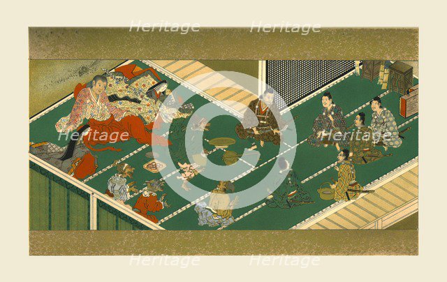 Raiko and his comrades before the demon robber, 17th century, (1886).  Artist: Unknown.