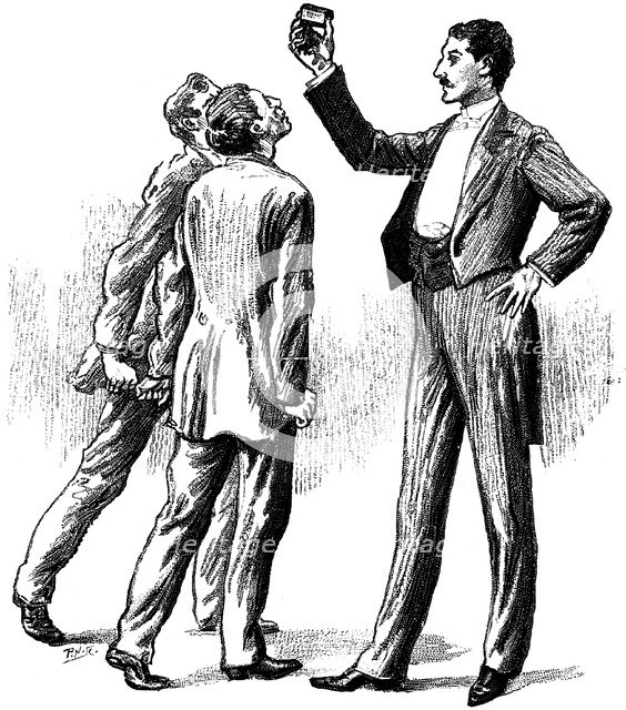 Hypnotised subjects attracted by a matchbox, 1891. Artist: Unknown