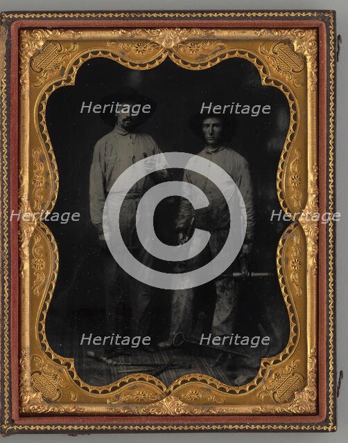 Untitled (Portrait of Standing Two Men Holding Tools), 1875. Creator: Jesse Harrison Whitehurst.