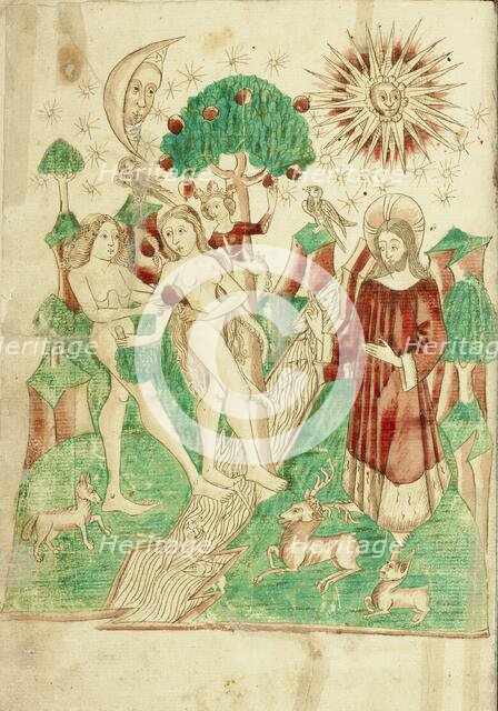 The Garden of Eden and Adam and Eve Eating the Forbidden Fruit; Barlaam und Josaphat, 1469. Creators: Hans Schilling, Diebolt Lauber.