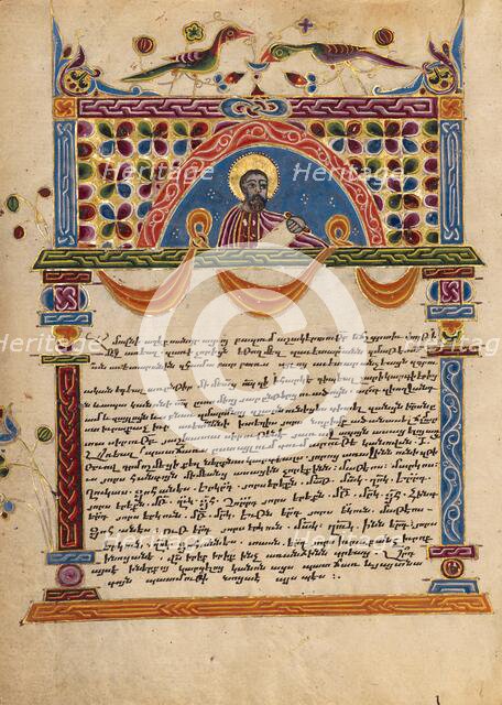 Decorated Text Page with half figure of Eusebius; Gospel Book, 1615. Creator: Mesrop of Khizan.