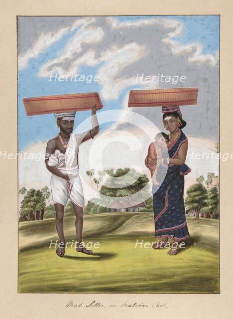 Mat-seller, in Malabar Cast, from Indian Trades and Castes, ca. 1840. Creator: Anon.