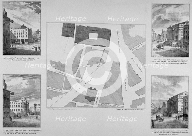 Plan of proposals for King William Street, City of London, 1832.   Artist: Blades, East and Blades