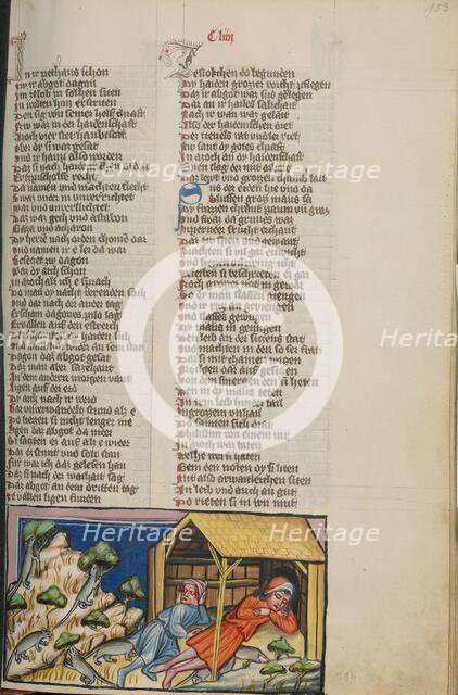 The Mouse Plague amongst the Philistines; Weltchronik, about 1400-1410. Creator: Unknown.