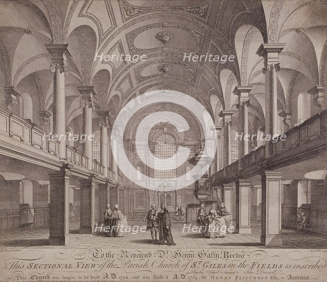 Sectional view of St Giles in the Fields, Holborn, London, 1753. Artist: Anthony Walker
