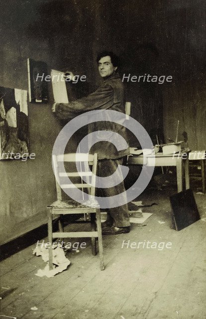Amedeo Modigliani in his studio, c. 1915.